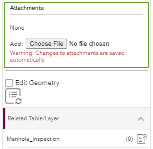 Attachments section of widget Attachments section of widget